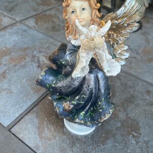 Ceramic Angel Figurine with Gold Wings